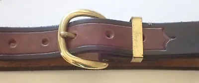 Vintage Black/Brown Solid Leather Snap Belt Handmade 1  Wide Size 30 Side Stripe • $16.95