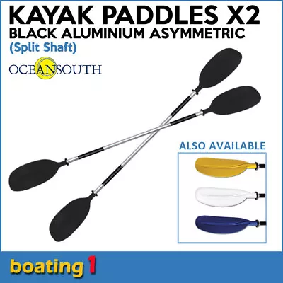 2 X Premium 2.17m Black Aluminium Asymmetric Kayak Paddles Canoe (Split Shaft) • $45