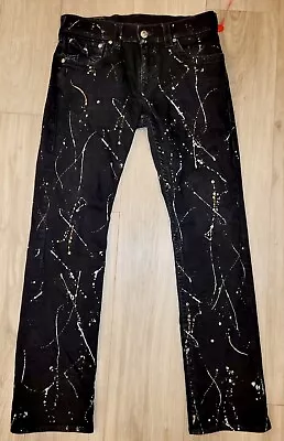 True Religion Straight Leg Paint Spatter Jeans Men's 32x32 Black EUC • $34.99