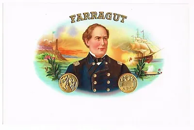 Cigar Box Label Vintage 1890 Civil War Navy Admiral Farragut Warship Ironclad • $11.95