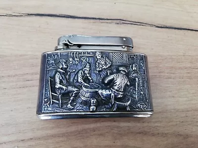 VTG RARE 1960s GERMAN MYLFLAM DIPLOMAT SILVER PLATED GAS TABLE LIGHTER PUB SCENE • $169