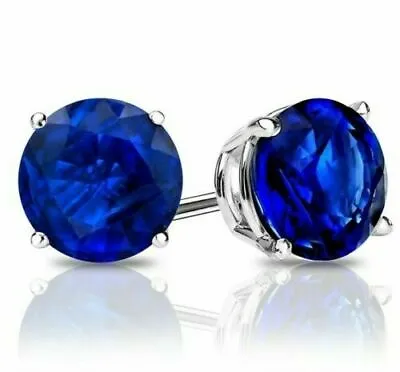 925 Sterling Silver Round Cut Lab Created Blue Sapphire Round Stud Earrings 6MM • $9.99