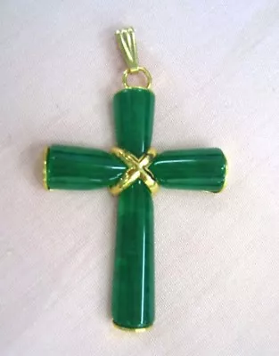 Natural Green/Black Jade Cross Lucky Pendant Necklace Women /Mens Jewelry Gifts • £4.79