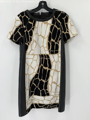 $14.99 • Buy Rachel Zoe Womens White Black Cotton Short Sleeve Round Neck Shift Dress Size 4