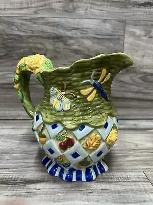 Tracy Porter For Zrike Majolica Berries Pitcher Butterfly Rose Dragonfly • $24.90