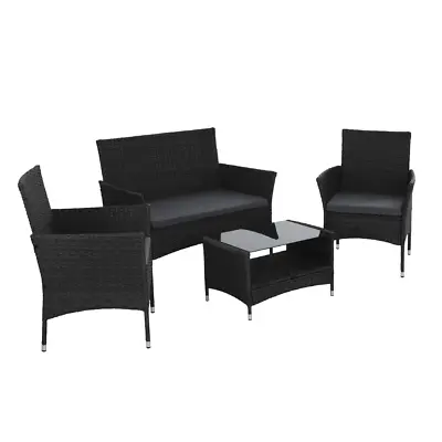 $410 • Buy Gardeon 4 Piece Outdoor Dining Set Furniture Lounge Setting Table Chairs Black