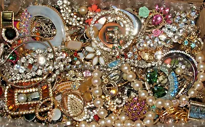 Vintage To Now Broken Jewelry Craft Lot Rhinestones Faux Pearls & More 2LBS • $26