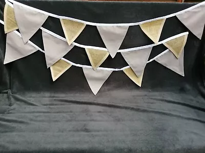  Fabric Bunting Wedding Party Campervan Grey And Hessian • £5