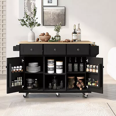 Drop-Leaf Kitchen Island Trolley Cart With Storage Cabinet 5 Wheels 2 Drawers • $371.03