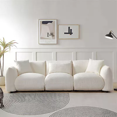 Luxury Modern Sofa Boucle Upholstered Seat Padded Couch  3 Seaters Beige • $1700