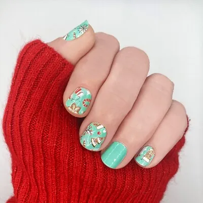 Mint And Red Christmas Nail Stickers Holiday Nail Wraps Cookies Candy Canes • $4.99