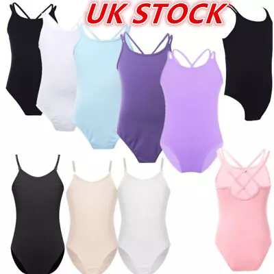 UK Kid Girls Classic Camisole Leotard With Straps Detailing For Dance Gymnastics • £3.07