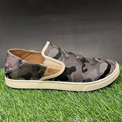 Olukai Pehuea Womens 11 Gray Black Camo Shoes Sneakers Slip On Casual Pa'i • $34.99