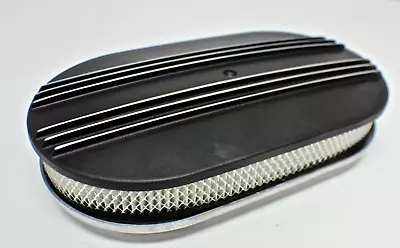 Black 15 Inch Alloy Oval Air Cleaner Half Finned Suit 4 Barrel Carb Holley Edel • $66