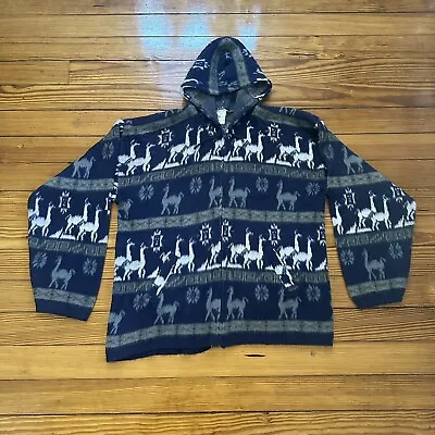 Tejidos Ruminahui Ecuador Wool Llama Aztec Alpaca Hoodie Sweater Men's Size XL • $34.95