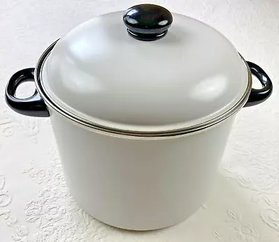 Vintage Enamelware Stock Pot 8 Qt W/Lid Antique White Canning Farmhouse Décor • $30