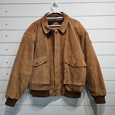 Vtg Weekends Brown Leather Bomber Aviator Flight Jacket Coat Mens Large 1990s • $68.95
