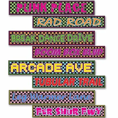 1980's Street Sign Cutouts 4  X 24  4 Pack Paper 1980's 80's Party Decorations • $4.89