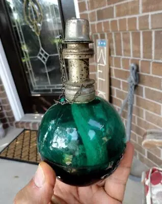 Antique 1880 EMERALD GREEN Blown Glass JEWELER'S ALCOHOL LAMP 5 ⅞” TALL • $49.99