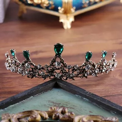 £22 • Buy Vintage Green Tiara Gold Diamante Crystals Wedding Prom Bridal Occasions Queen