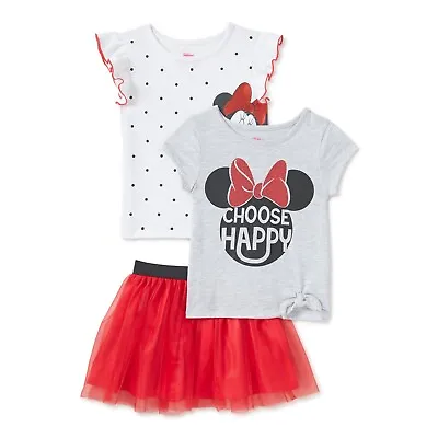 Minnie Mouse Girls Flutter Sleeve Top Tie-Front T-shirt & Scooter Skirt 6/6X • £16.18