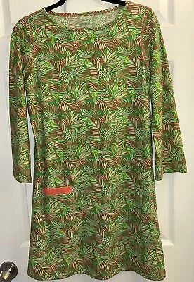 NWT Cabana Life Printed Shift Dress Palm Breeze Green Pink 3/4 Sleeve Pocket M • $30
