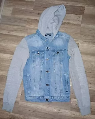 Mens Nlue Denim Jacket With Grey Hoody Size Medium Worn Couple Times • £16.99