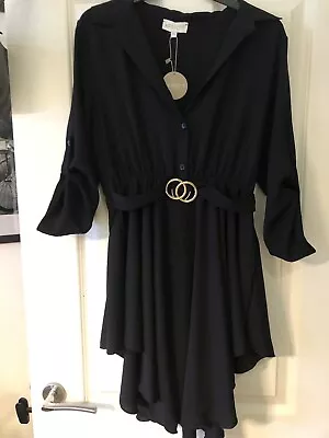 Apricot Black Hanky Hem Shirt Dress Circle Belt Size Medium/Large BNWT 12/14 • £12.99