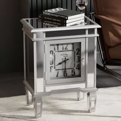 Silver Mirrored Accent Table Small Space Coffee Side Table Sofa End Table Clock • $125.95