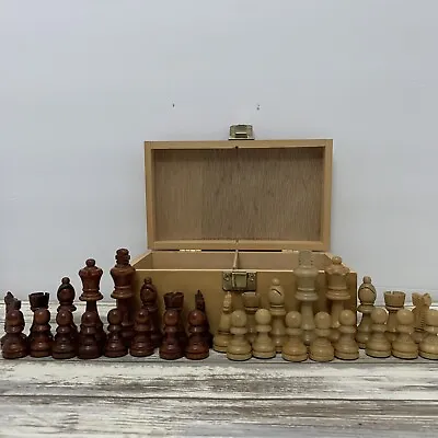 Vintage Wooden Chess Pieces With Wooden Box • $109.95