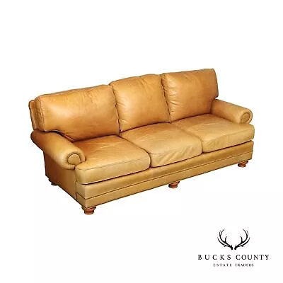 Leathercraft Traditional Tan Leather Upholstered Sofa • $1495