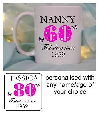 PERSONALISED 60th 65th 70th 80th 90th MUG BIRTHDAY GIFT FOR HER WOMAN GRAN NANNA • £10.95