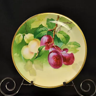Limoges AL Alfred Lanternier Plate Hand Painted Artist Duval Plums Gold 1890's • $87.98