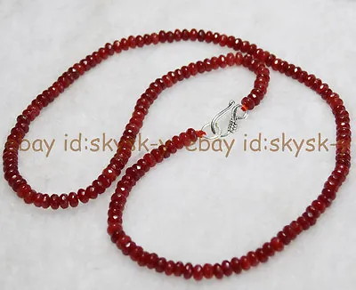 2x4mm Red Jade Faceted Roundel Gems Beads Necklace 18'' Silver Clasp • $3.59