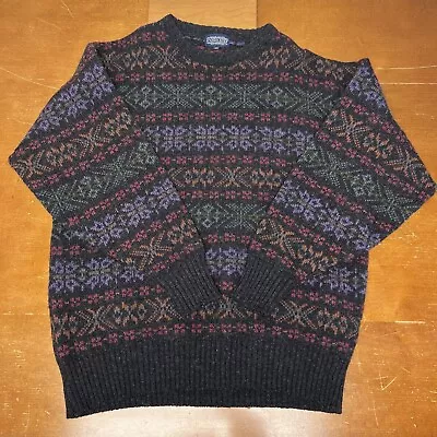 Vintage Lands End Sweater Mens Extra Large Black Pullover Wool Fair Isle • $29.95