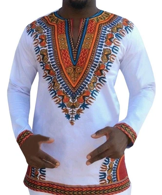 African Casual Dashiki Maxi Ethnic Long Sleeve Print T-Shirt Men's V-Neck Tops • £25.97