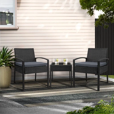 $244.49 • Buy Gardeon Patio Furniture 3 Piece Wicker Outdoor Lounge Setting Rattan Set Cushion