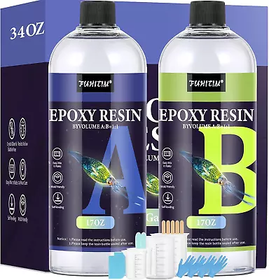 34OZ Epoxy Resin Crystal Clear Epoxy Resin Kit High-Gloss & Bubbles Free Resin • $22.76