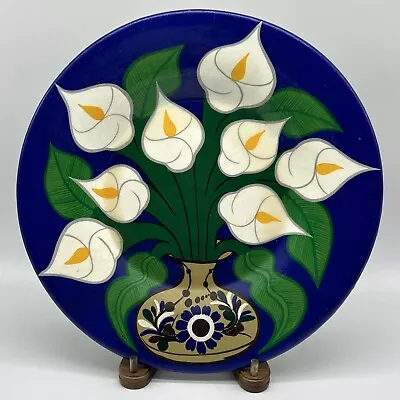 Talavera Mexican Art Pottery Calla Lily’s In Vase Plate Wall Hanging 12+”  Vgc • $24.99