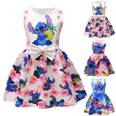 Kids Girls Lilo & Stitch Costume Princess Party Fancy Dress Skater A-Line Dress • £10.25