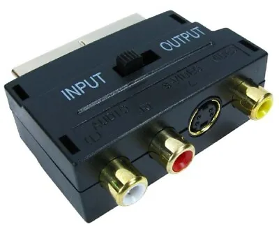SCART Adaptor AV Block To 3 RCA Phono Composite S-Video With In/Out Switch GOLD • £3.39