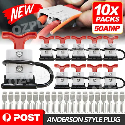 $23.95 • Buy 10x Anderson Style Plug Connectors 50 AMP T Handle Dust Cap Cover Solar
