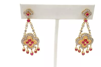 14k Yellow Gold Ruby Diamond Mother Of Pearl Chandelier Earrings Alwand Vahan • $799.99