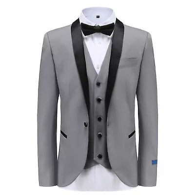 Men's Premium 3 Pieces Slim Fit Tuxedo Set (BLACK GREY NAVY DUSTY ROSE) • $119.99