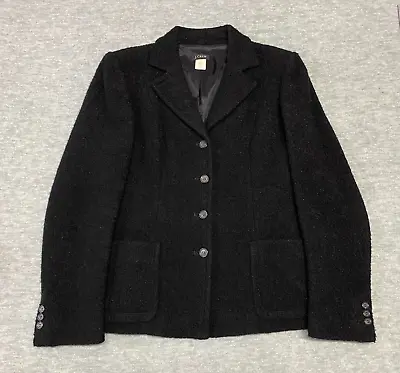 J Crew Wool Boucle Jacket Womens 12 Button Up Blazer Black Coat Pockets Lined • $34.77