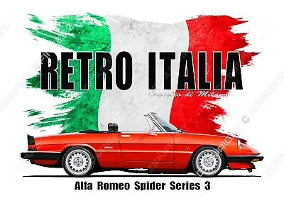 ALFA ROMEO SPIDER S3  T-shirt.  RETRO ITALIA. CLASSIC CAR. OLD SKOOL. FLAG. • £15