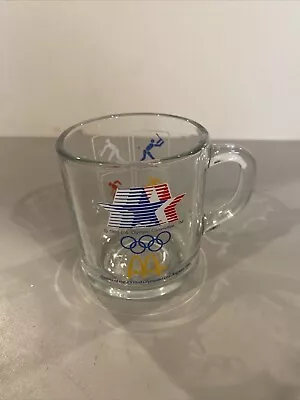 1984 Vintage Coffee Cup Mug MCDONALDS OLYMPICS MUG Clear Glass LA - Los Angeles • £7.72