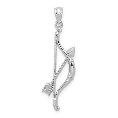 14k 14kt White Gold  Polished & Textured Bow & Arrow Pendant • $123