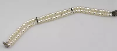 VINTAGE Double Strand White Cultured Freshwater Pearl 925 Box Clasp Bracelet 7  • $14.50