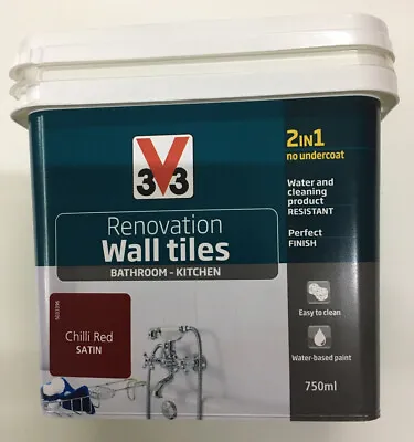 # Tile Paint V33 Renovation Chilli Red Satin Wall Tile Paint 0.75L **new** • £12.99